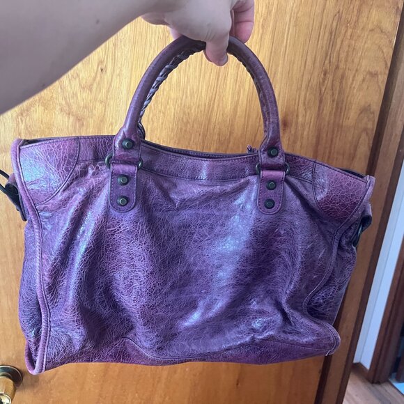 Balenciaga Purple Leather Polly Boston Bag - Picture 3 of 3